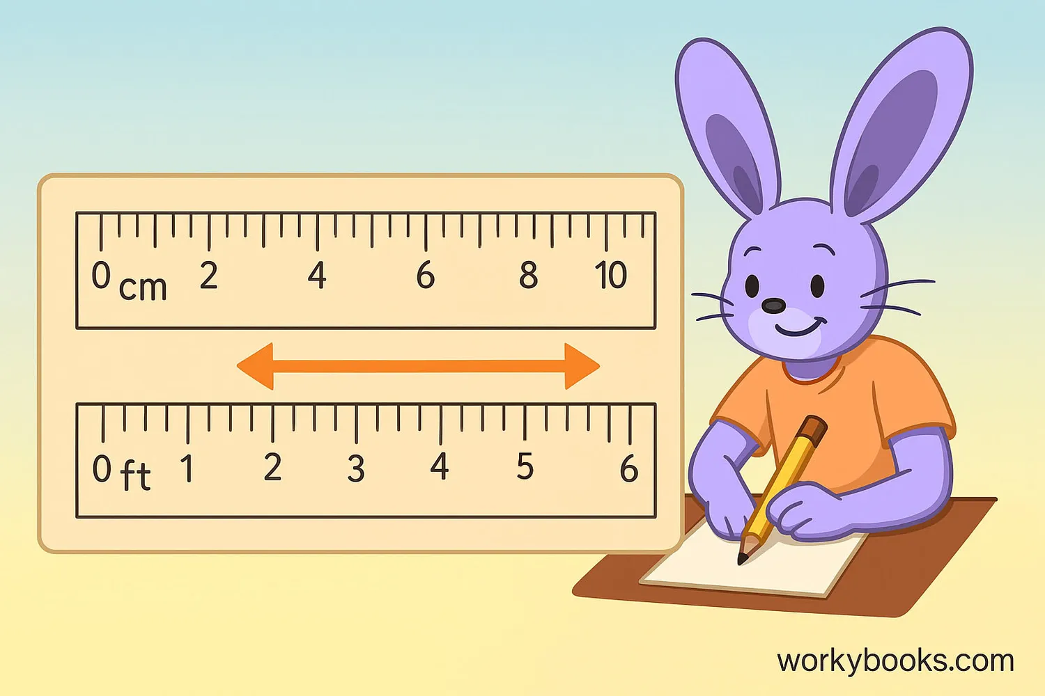 image showing side-by-side rulers - one metric (centimeters) and one imperial (feet/inches) with arrows pointing to equivalent measurements.