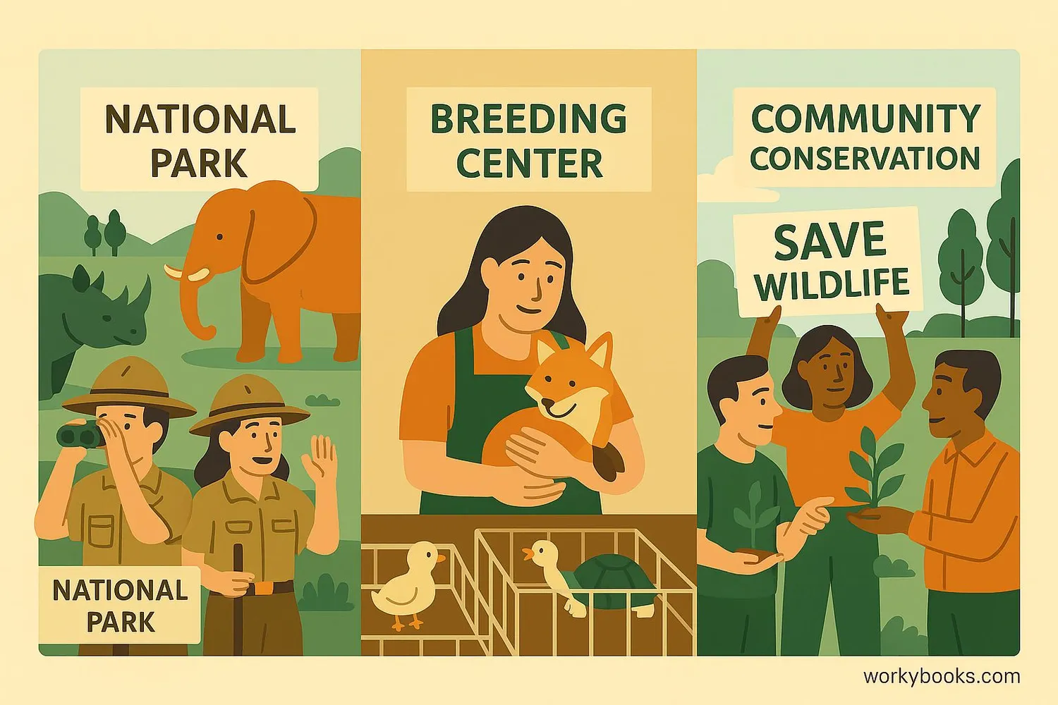Conservation efforts including protected areas, anti-poaching patrols, and breeding programs