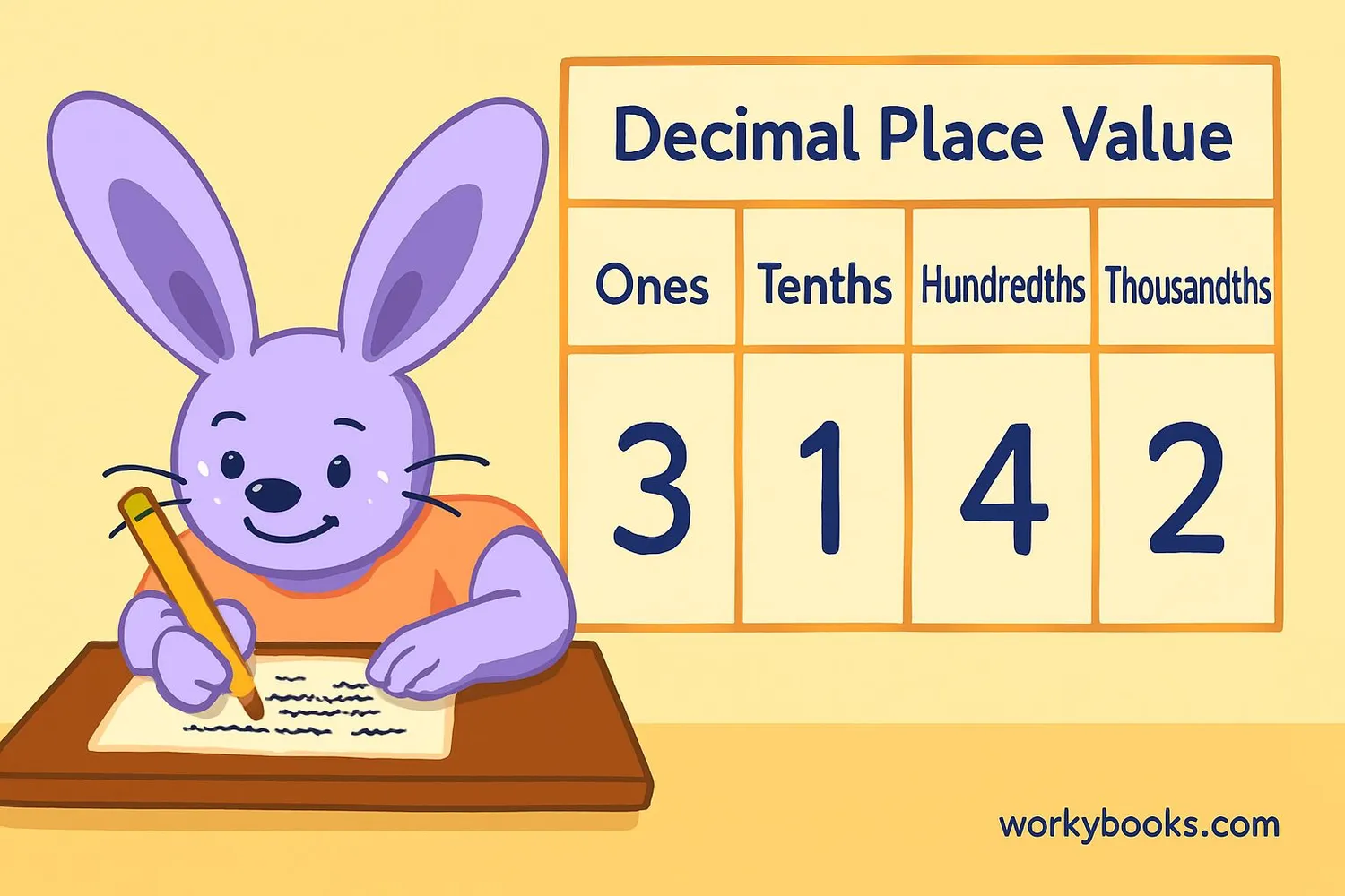 Decimal place value chart showing tenths, hundredths, thousandths