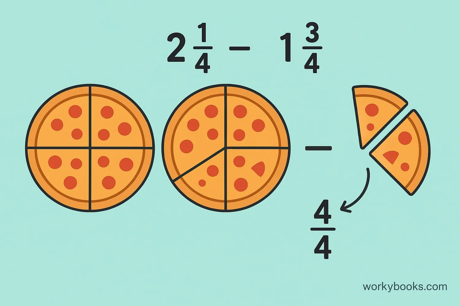 Visual showing Subtracting mixed numbers with regrouping