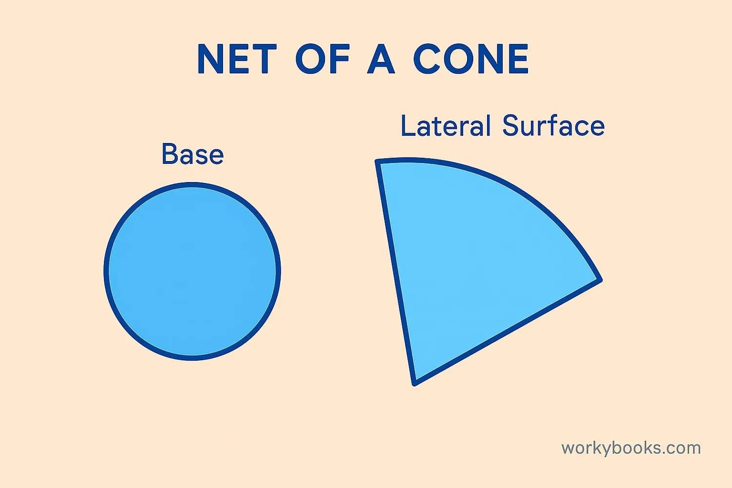 Illustration showing lateral surface area and base area of a cone