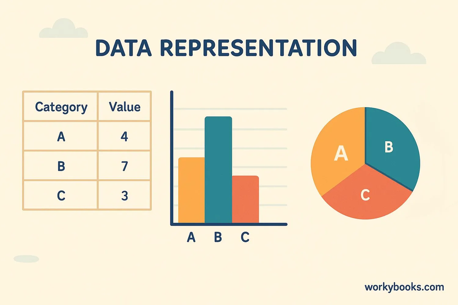 Visual examples showing data represented in different ways