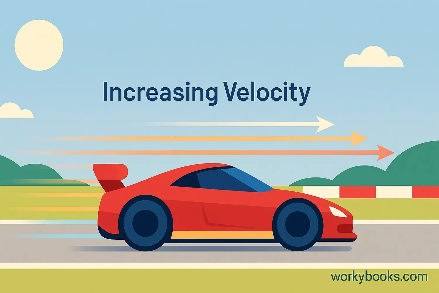 Visual representation of acceleration: A race car speeding up on a track