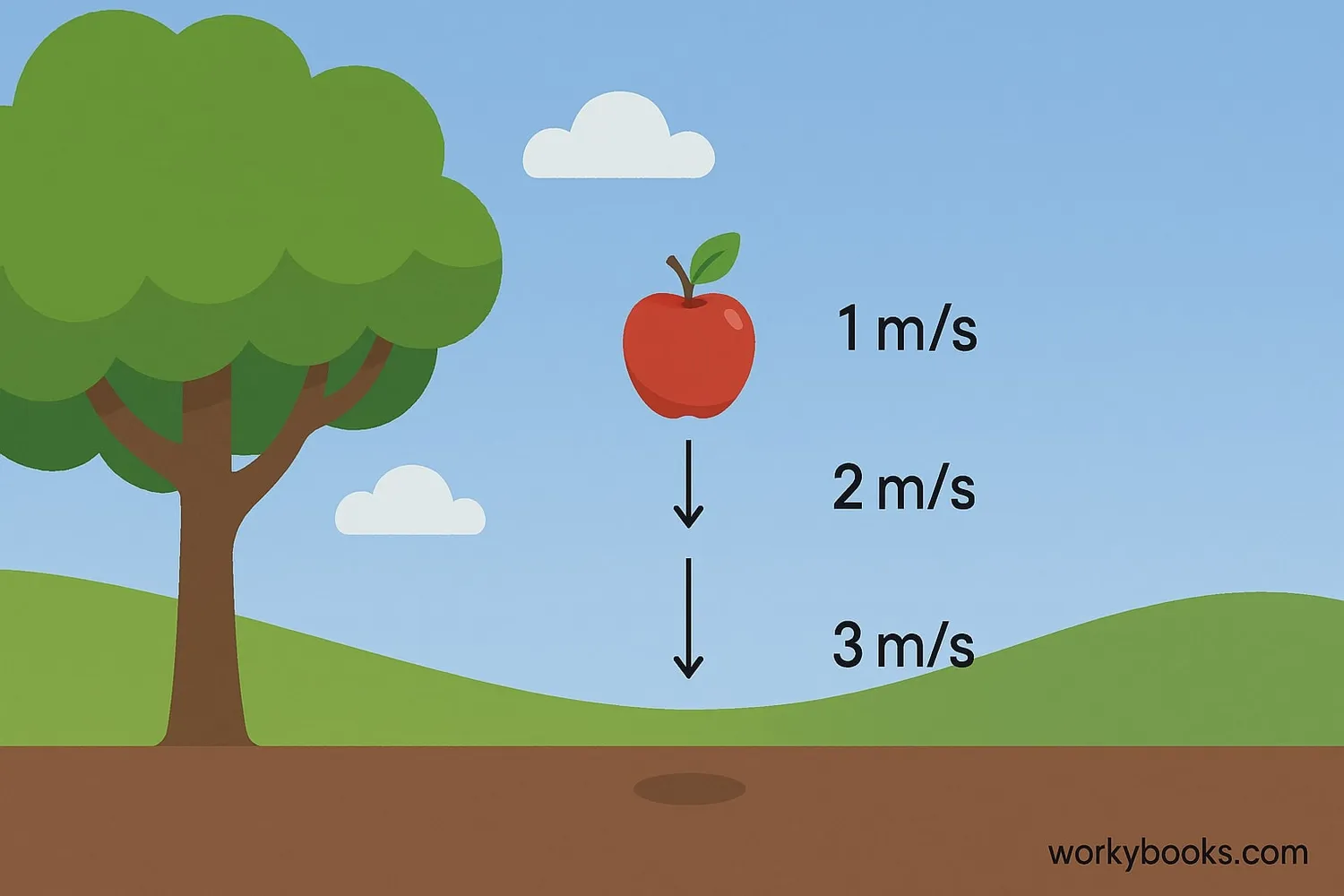 Illustration of objects falling with gravity acceleration