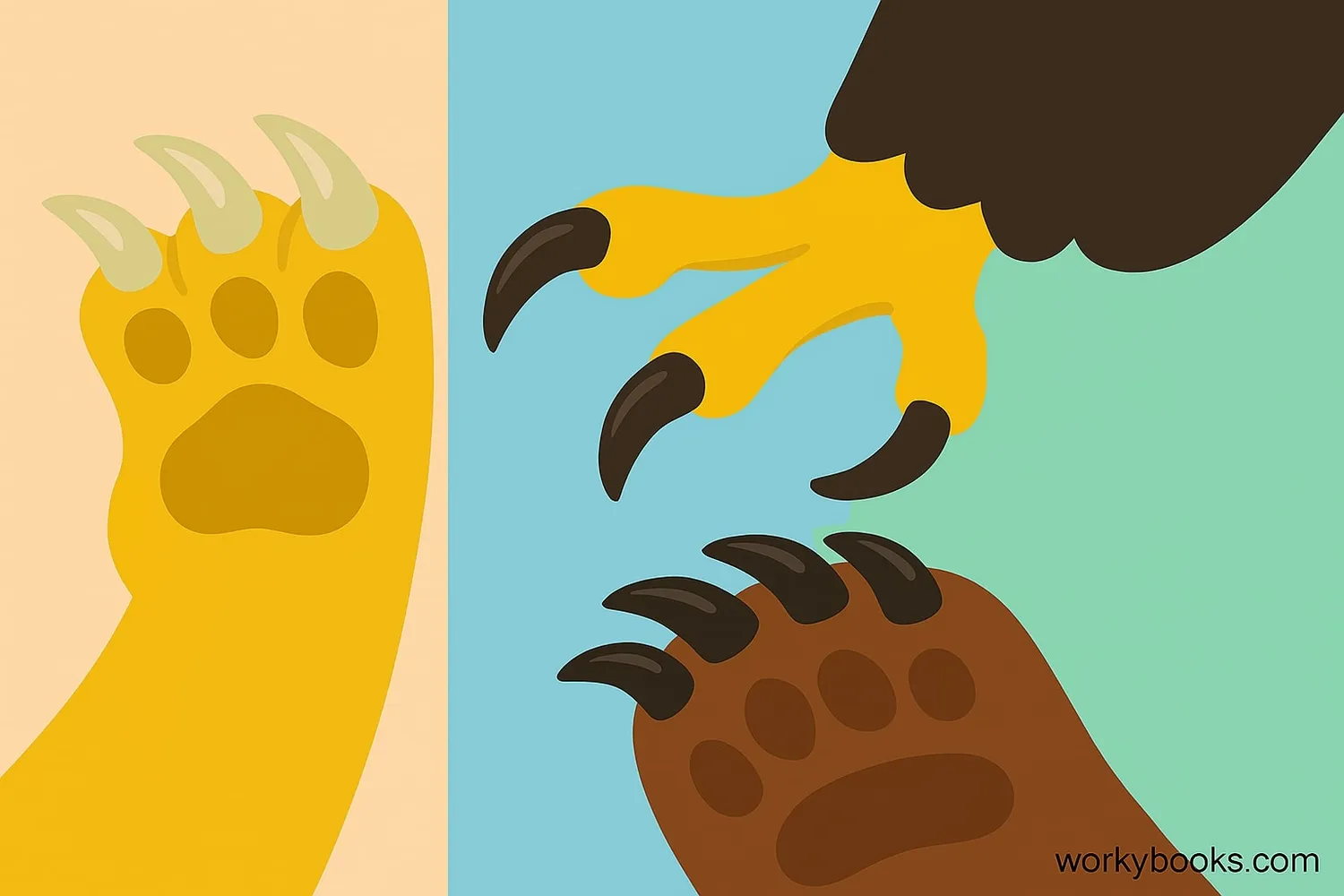 Illustration showing different animal claws