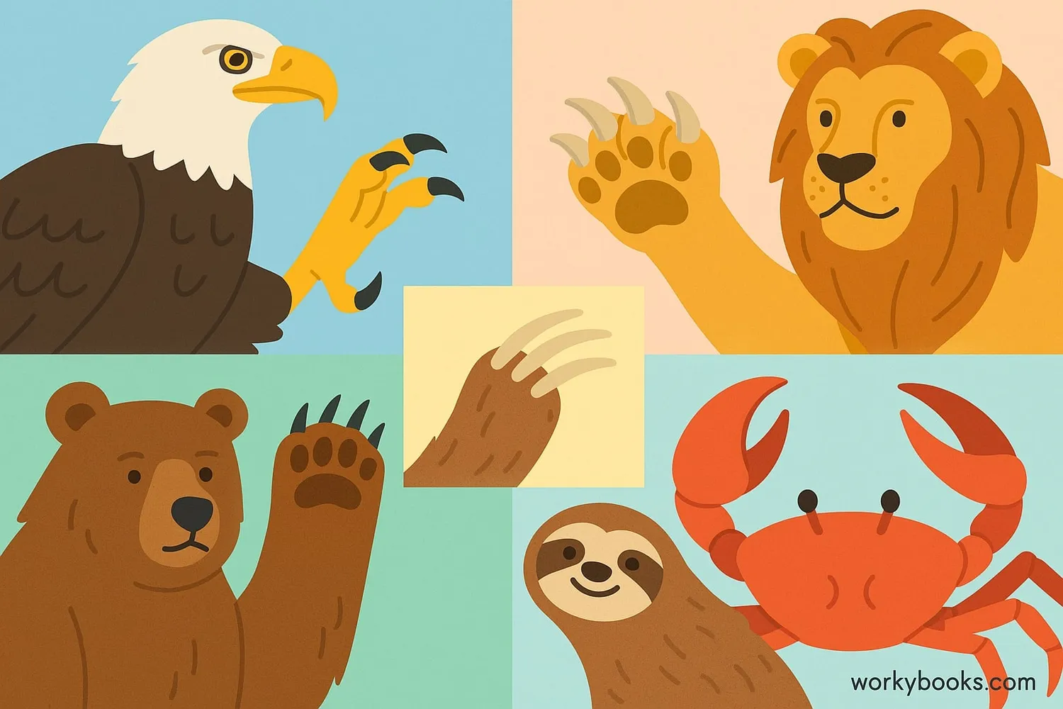 Illustration showing Animals with different types of claws