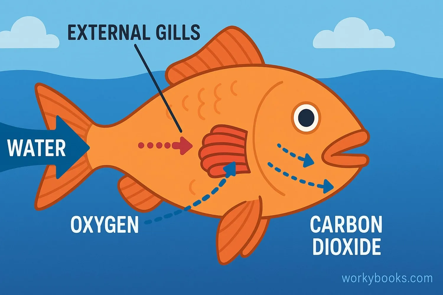 Visual representation of fish gills showing the structure and water flow