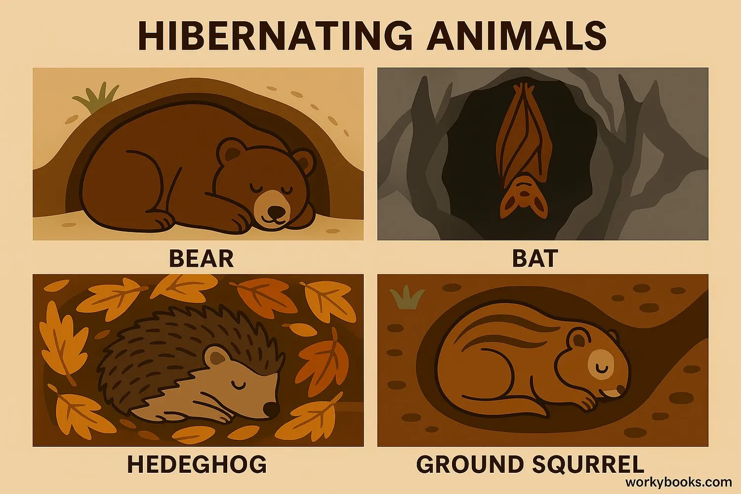 Collage of different hibernating animals