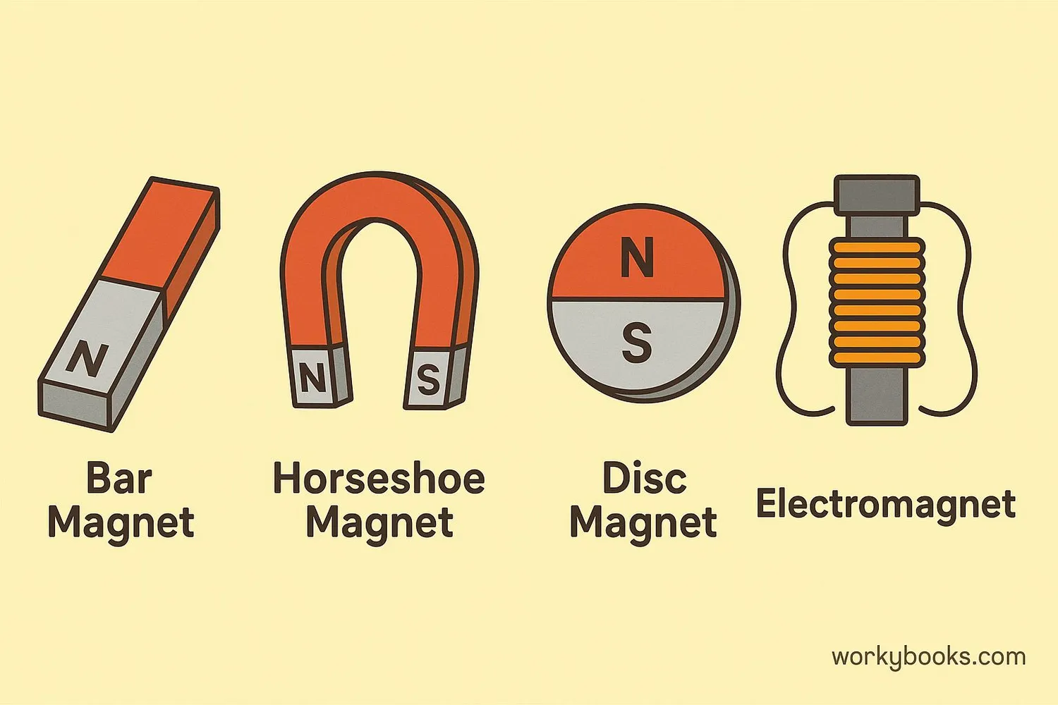 Illustration showing different types of magnets