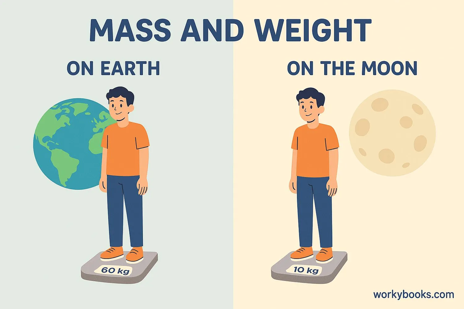 Visual representation comparing mass and weight