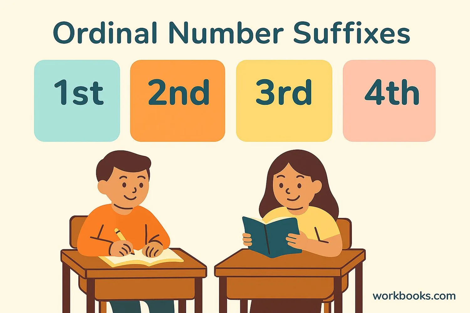 Visual guide showing how to write ordinal numbers with correct suffixes
