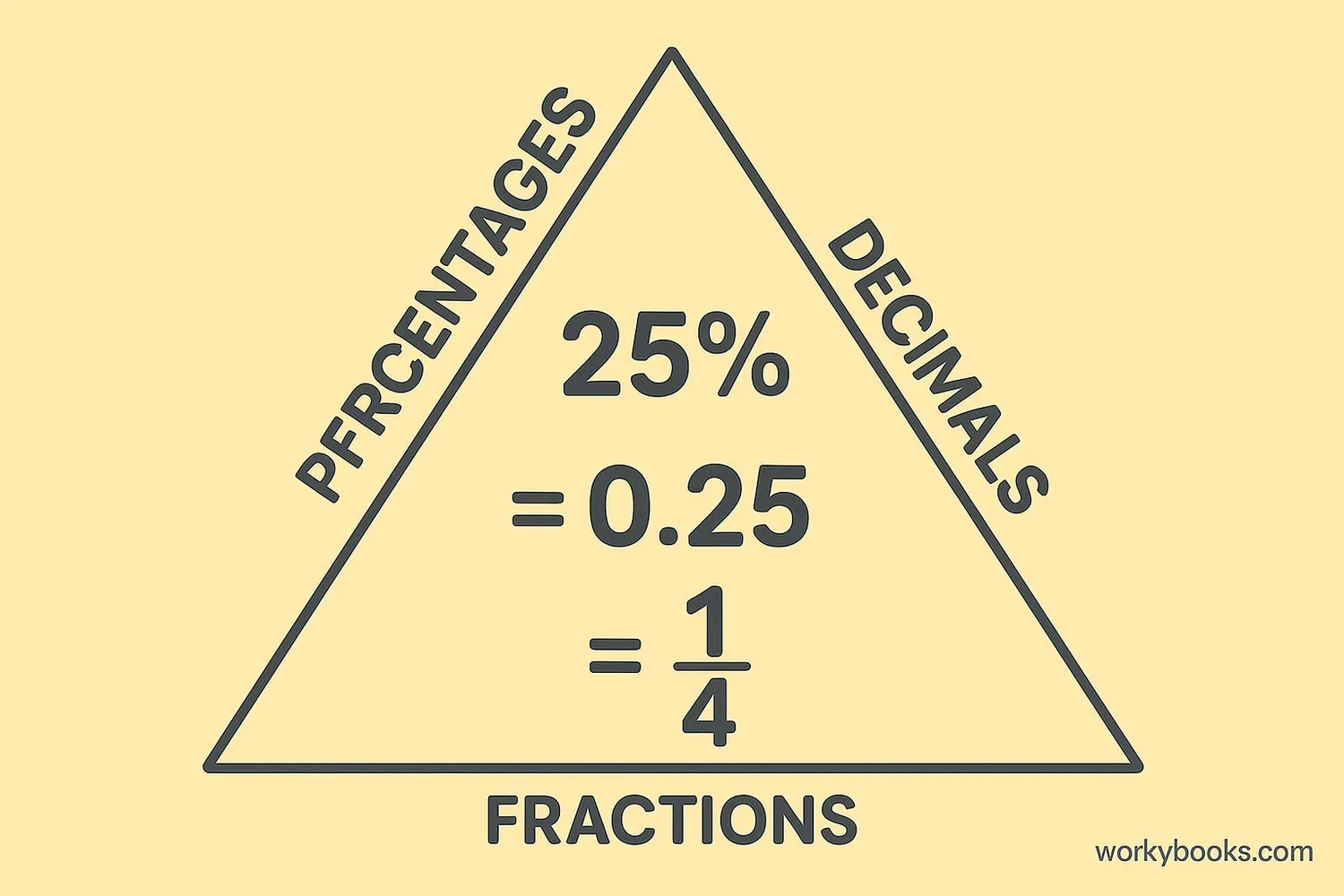 Visual guide showing conversion between percentages, decimals, and fractions