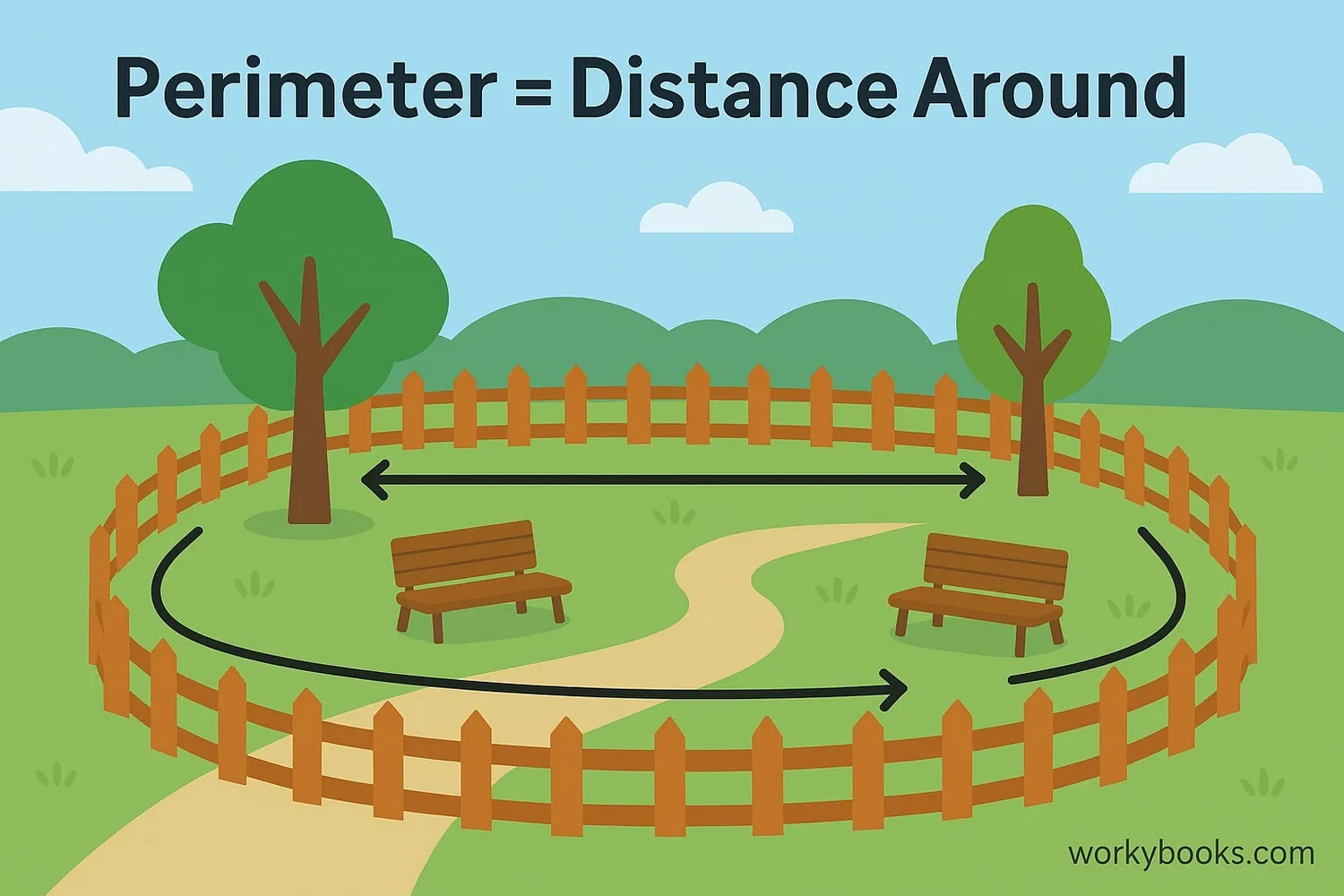 Visual explanation of perimeter as the distance around a shape