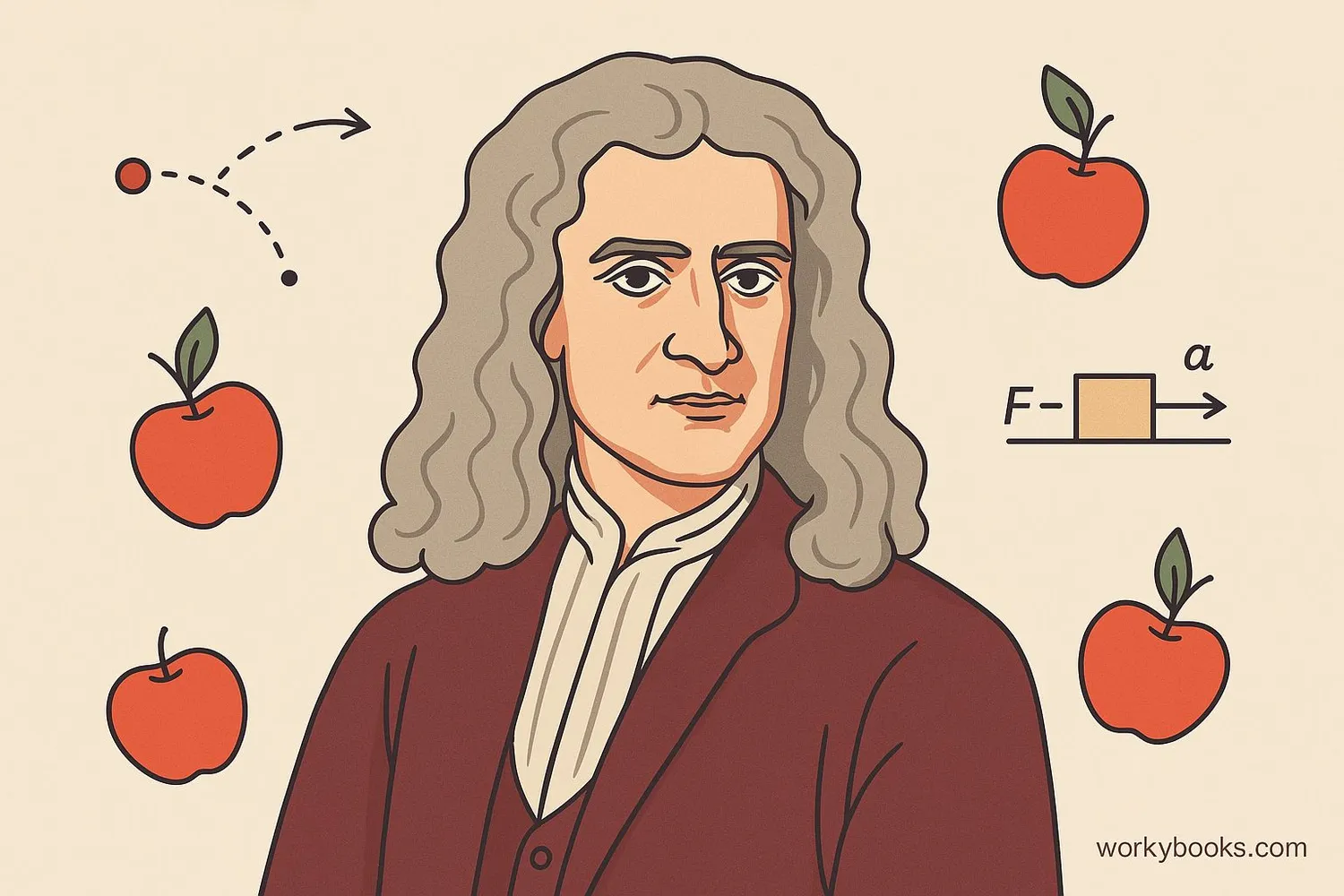 Sir Isaac Newton with concepts of motion