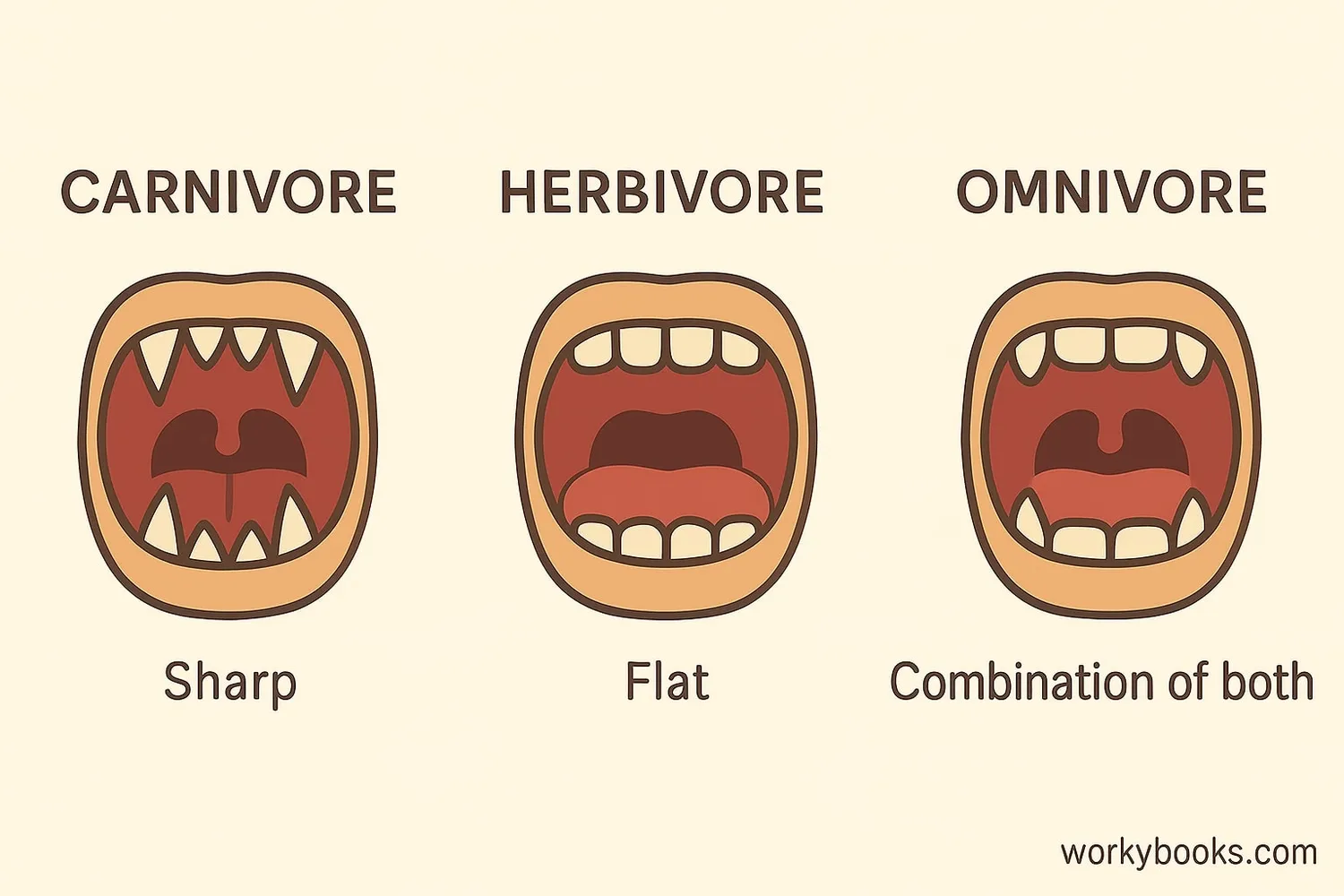 Diagram showing omnivore teeth structure with both sharp and flat teeth