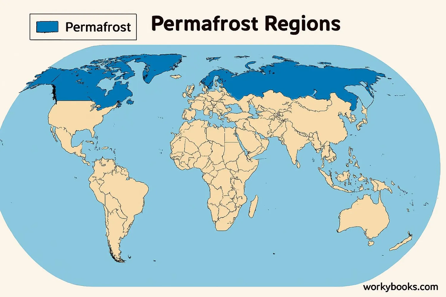 World map showing permafrost distribution