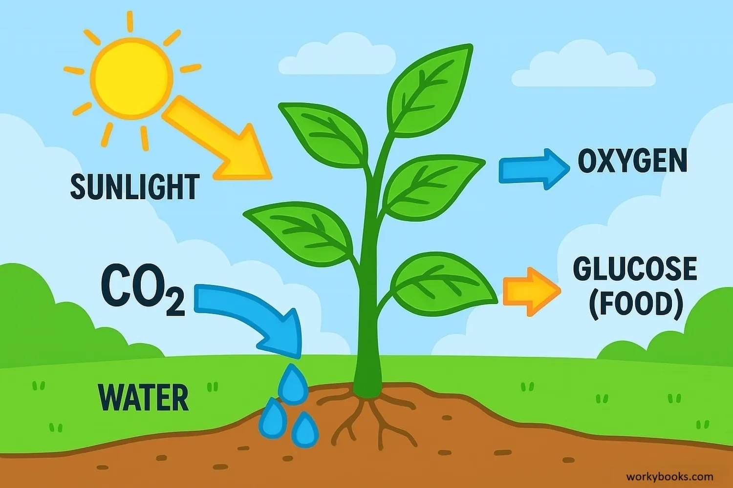 Illustration showing the basic elements of photosynthesis