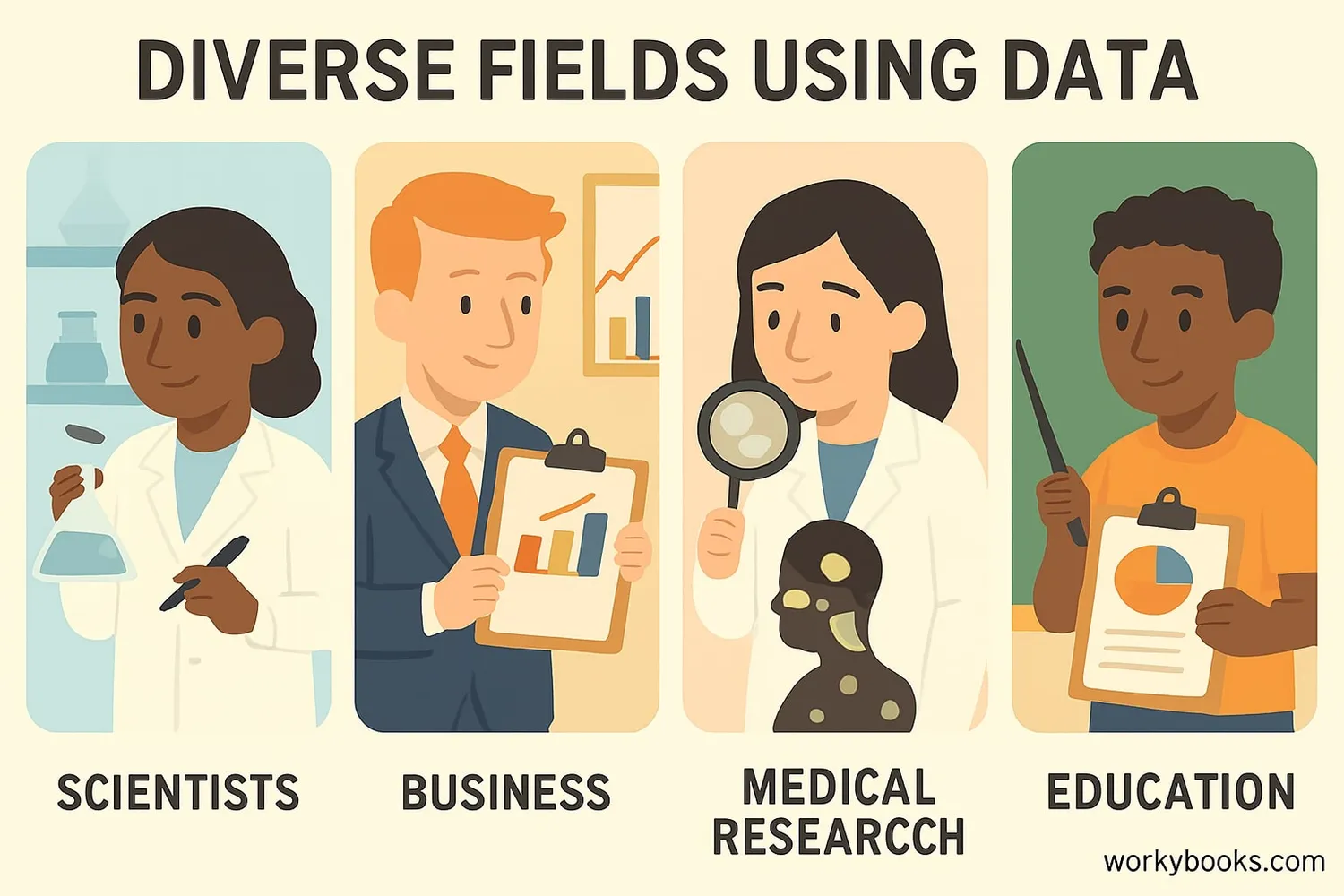 Illustration showing research applications: Science, business, medicine, education