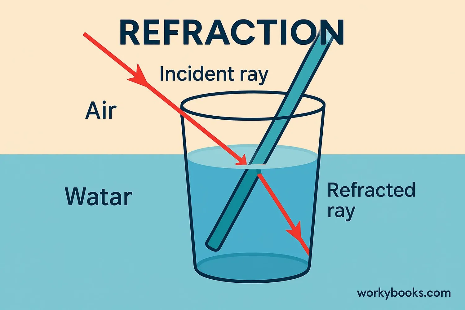 Visual representation of a straw appearing bent in a glass of water