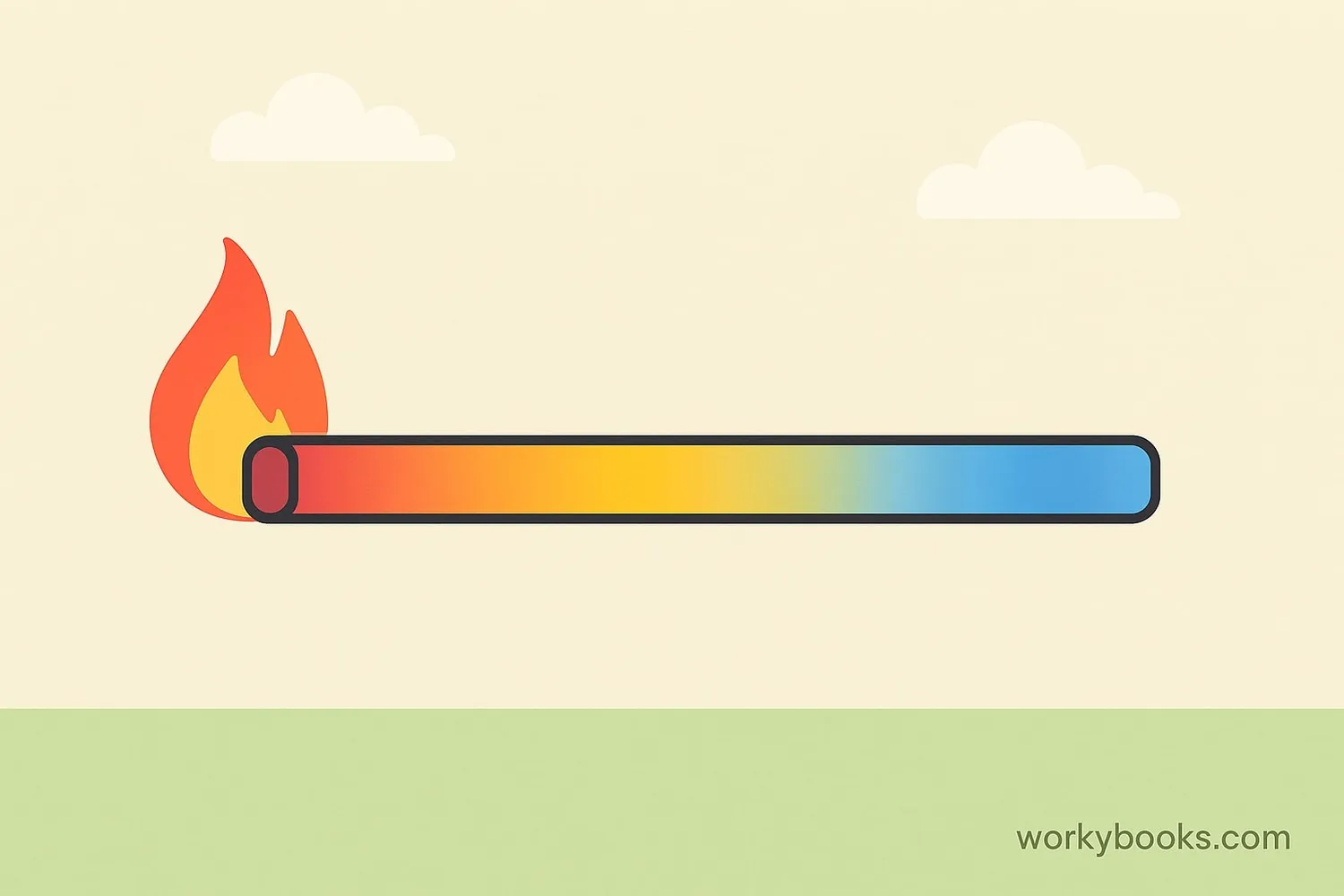 Visual representation of temperature gradient: A metal rod with one end hot (red) and the other end cold (blue), with colors transitioning between them