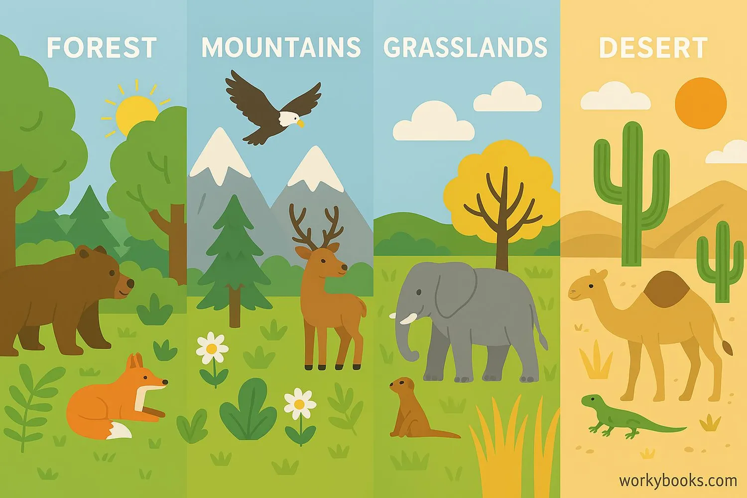 Different terrestrial environments - forests, mountains, deserts