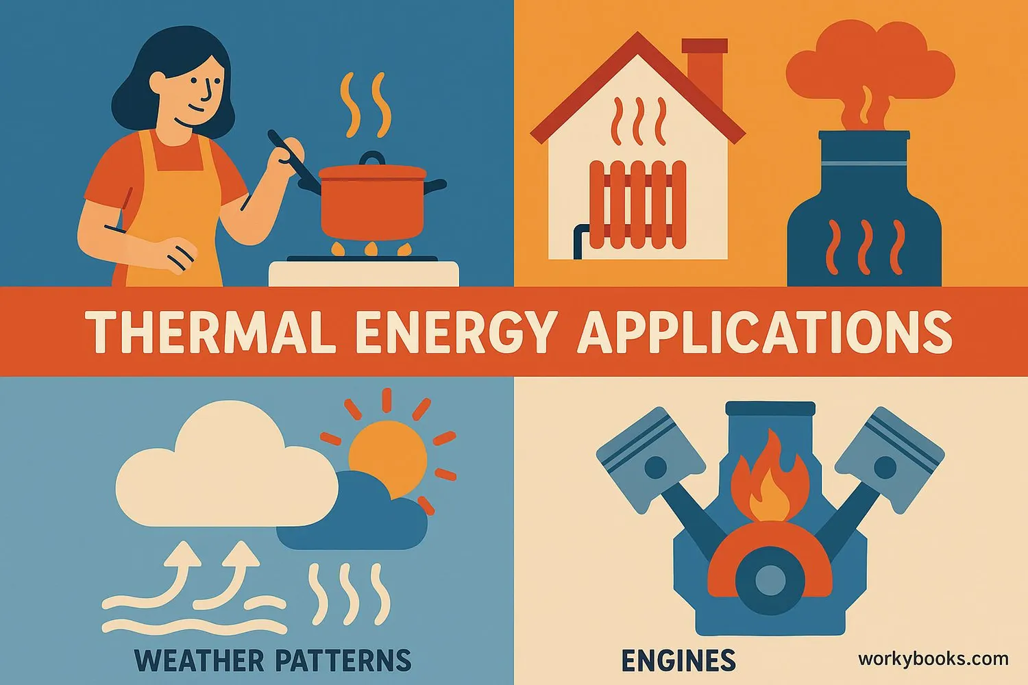 Illustration showing various applications of thermal energy