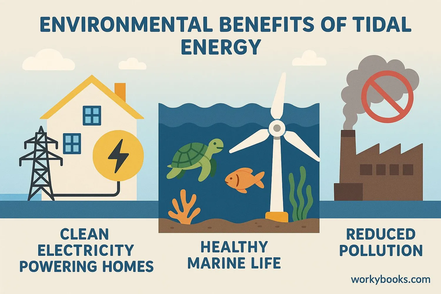 Illustration showing the benefits of tidal energy