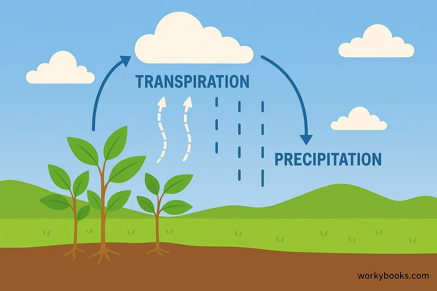 Illustration of transpiration's role in the water cycle
