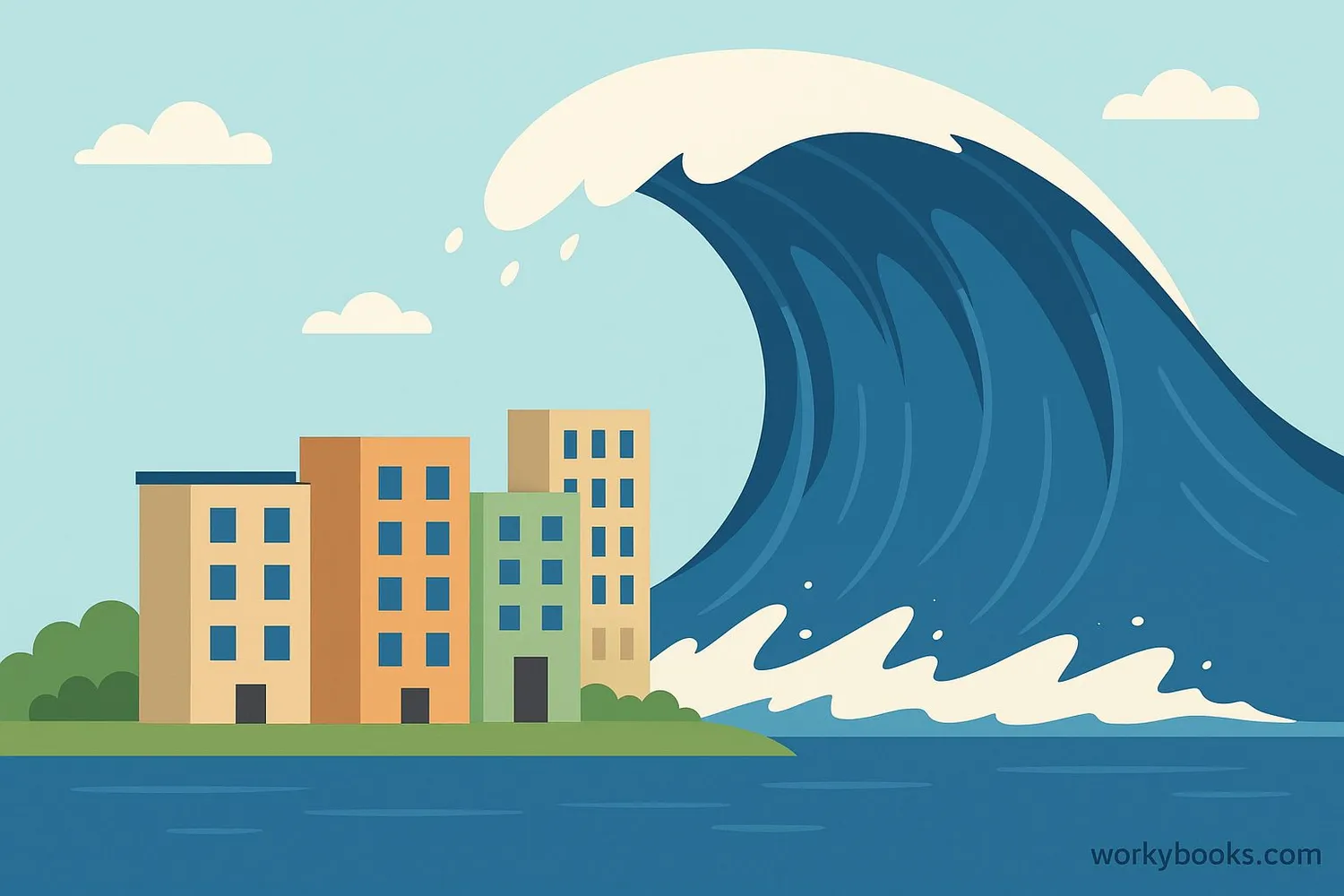Visual representation of a tsunami wave approaching a coastline