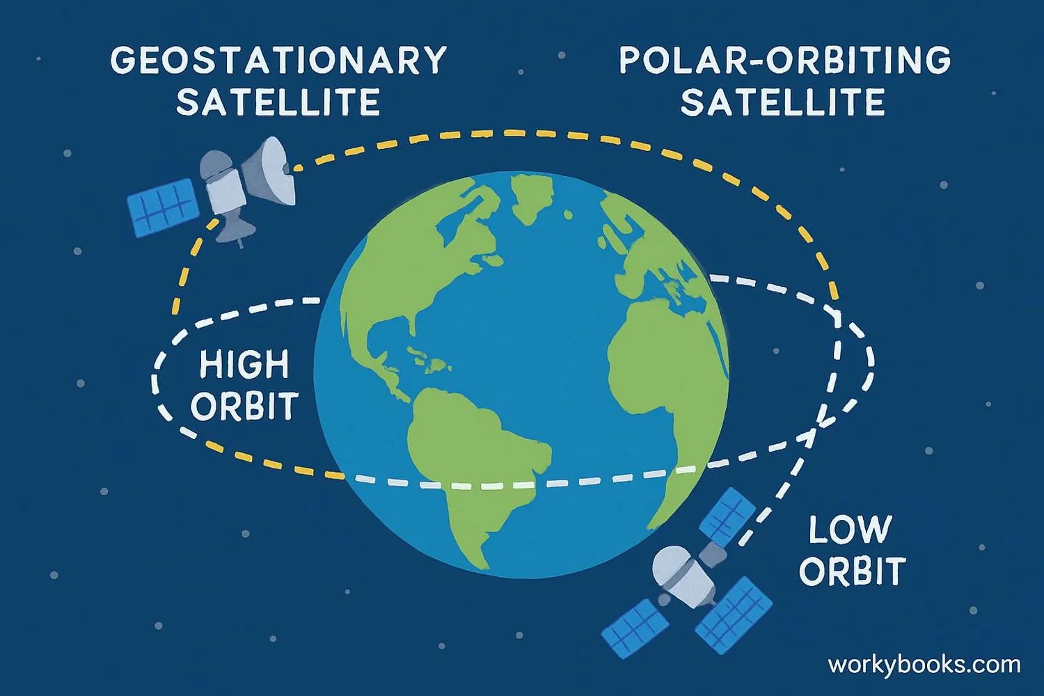 Comparison of geostationary and polar-orbiting satellite paths