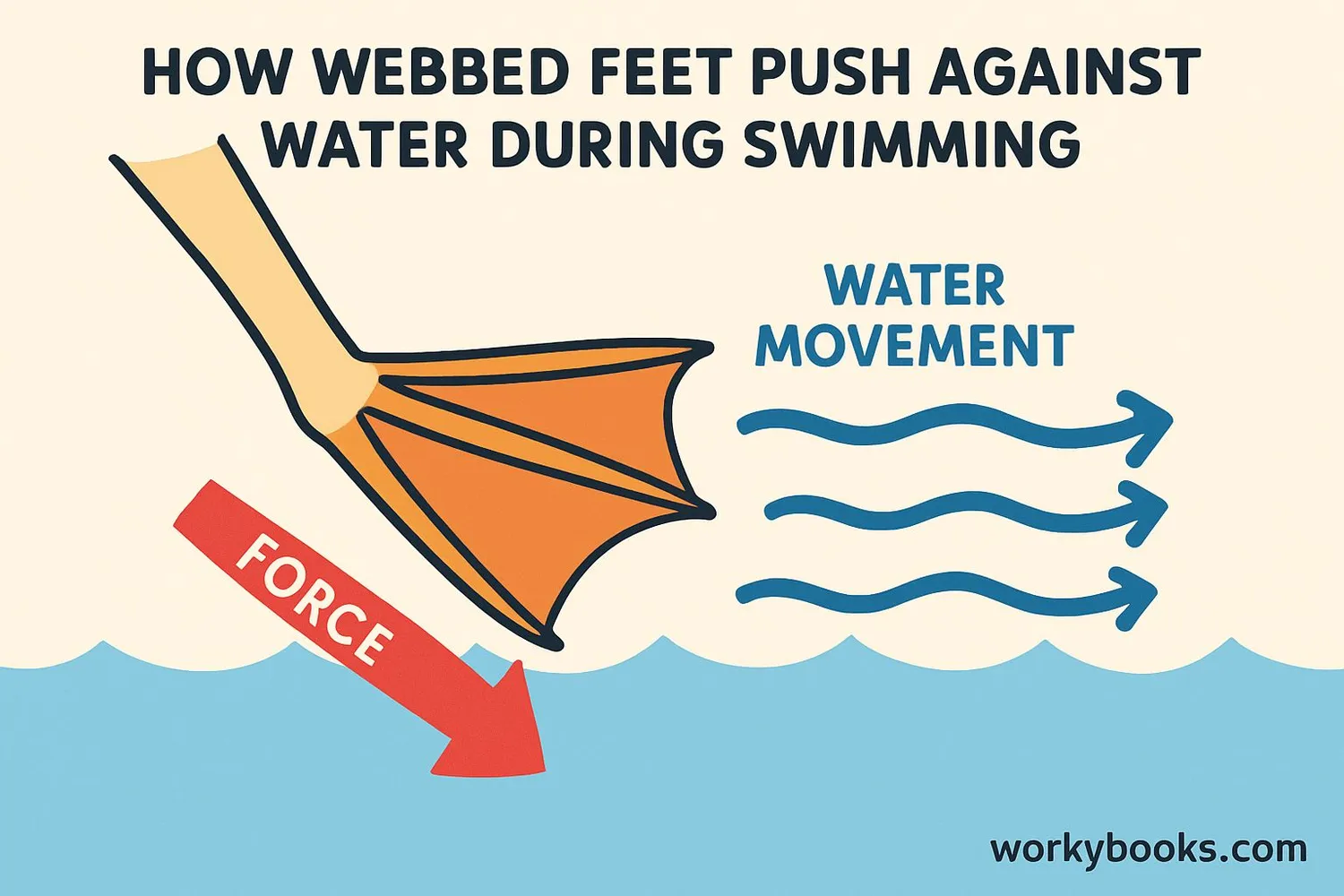Diagram showing water movement around webbed feet