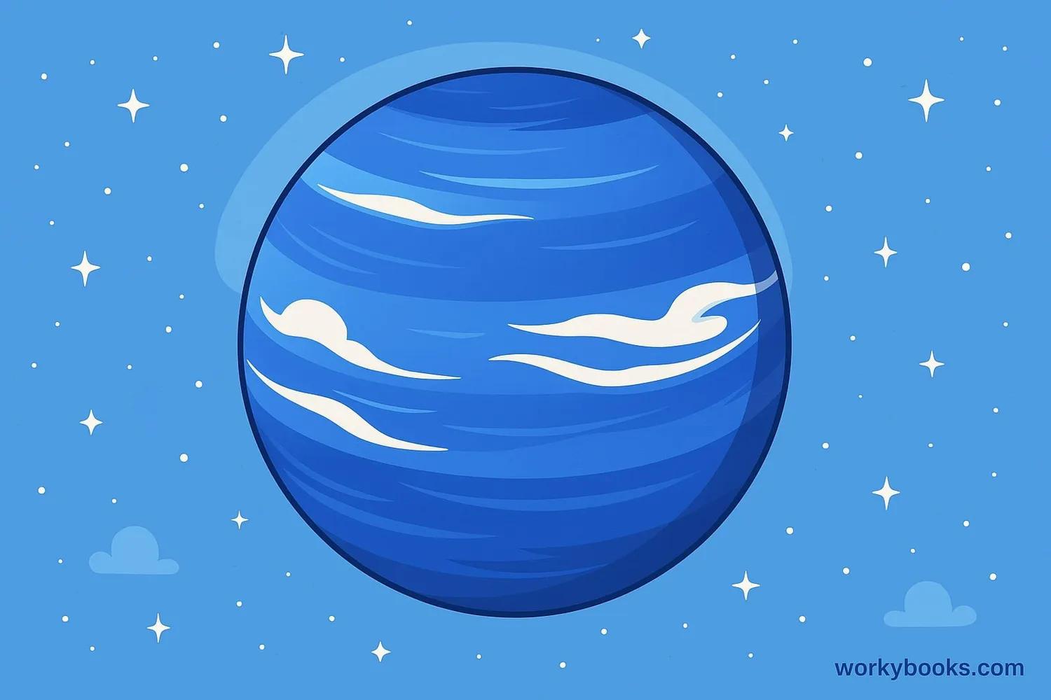 Artist's representation of Neptune showing its blue color and cloud features