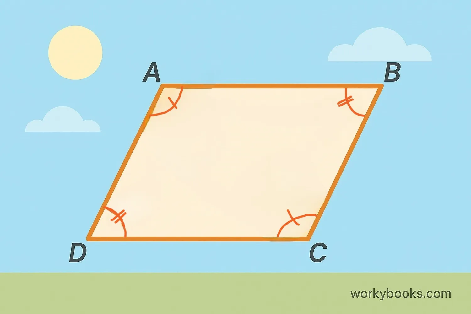 A parallelogram with labeled sides and angles