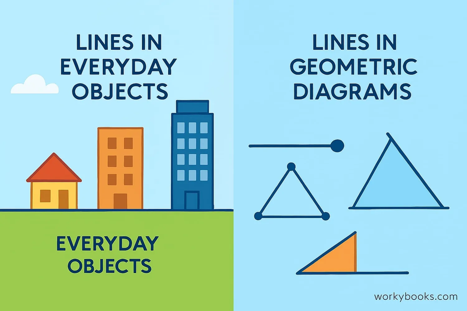 Collage showing different types of lines in everyday objects and geometry