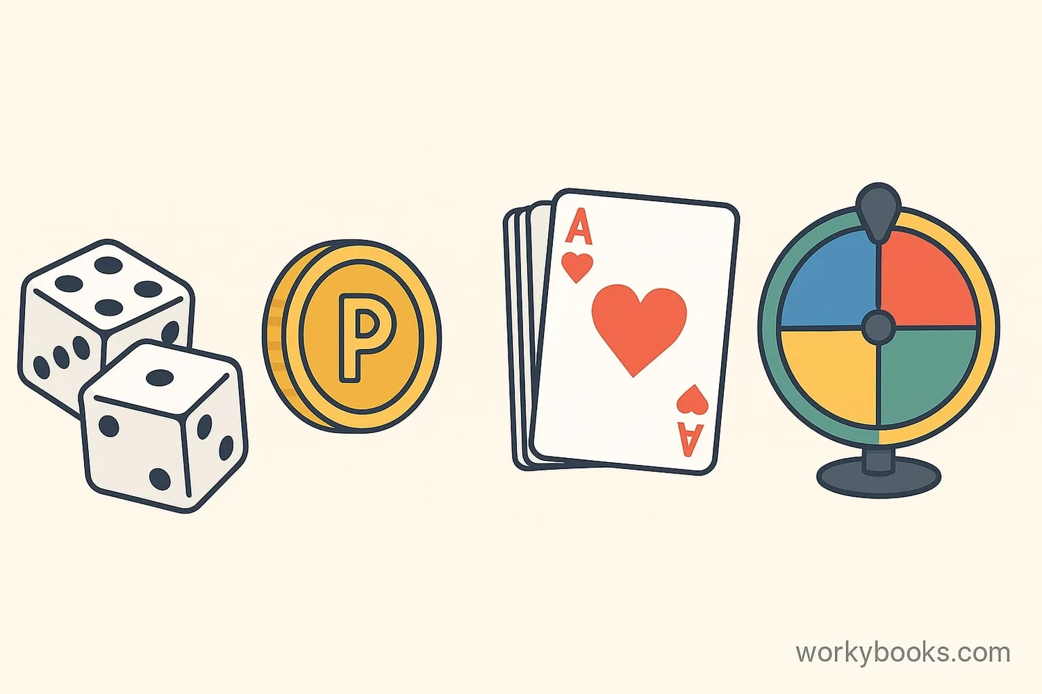 dice, coins, and cards