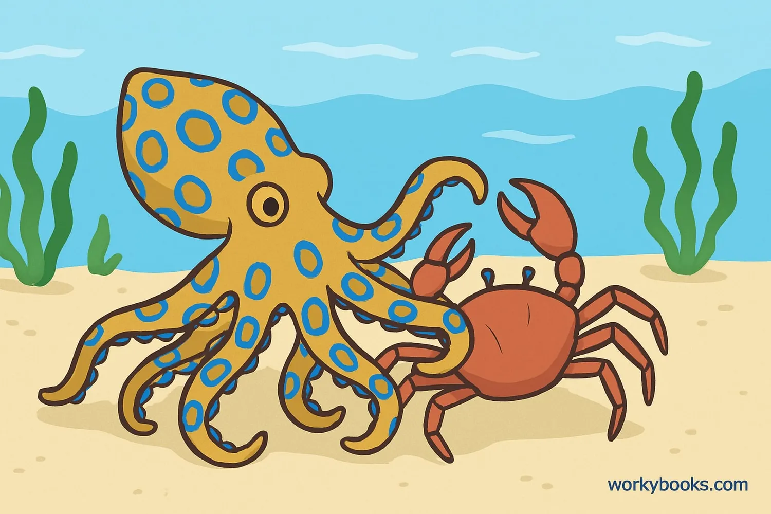 Blue-ringed octopus hunting its prey