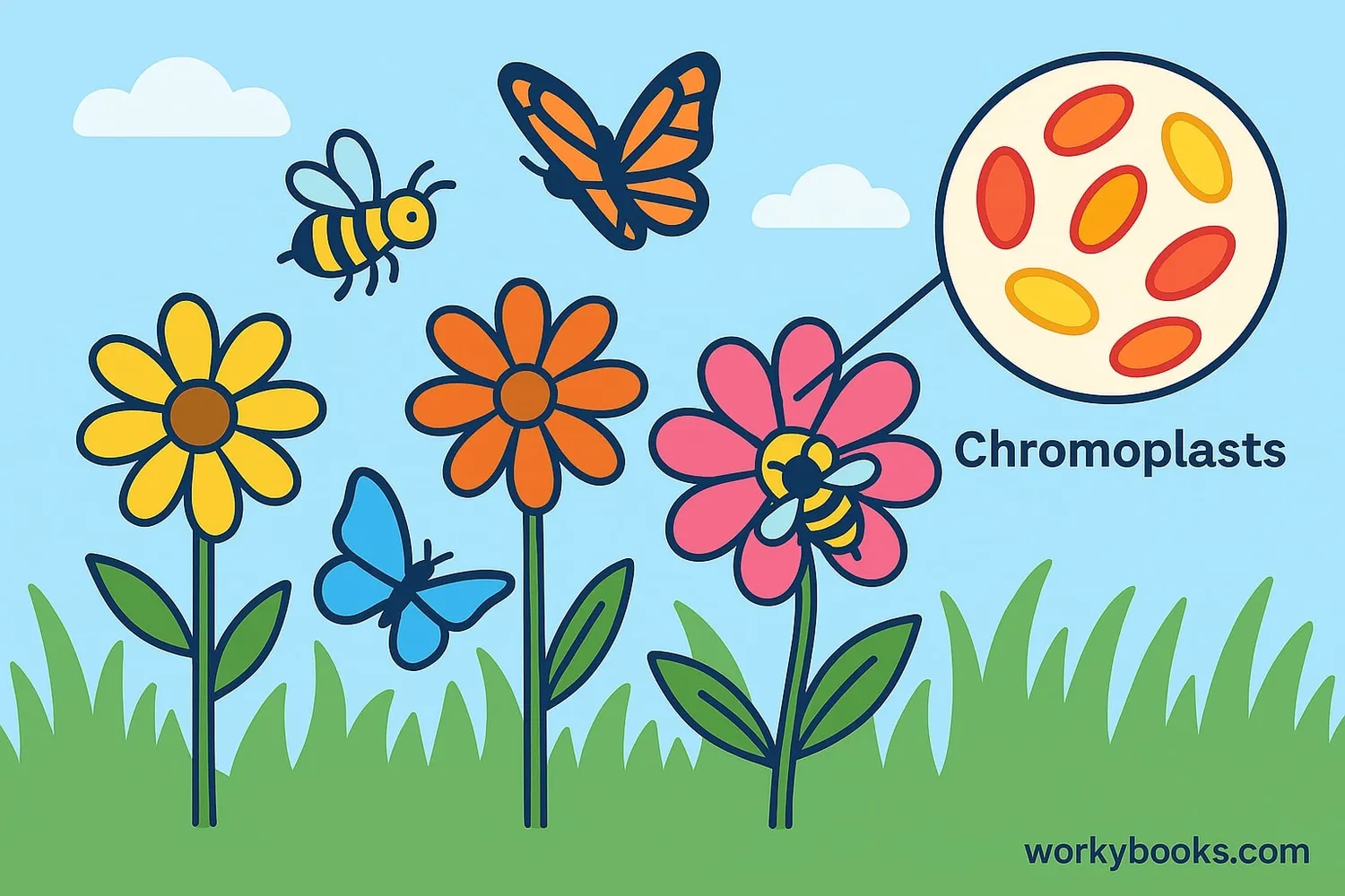 Illustration showing how chromoplasts attract pollinators