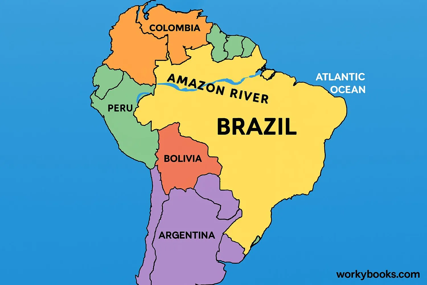 Map of South America showing the Amazon River