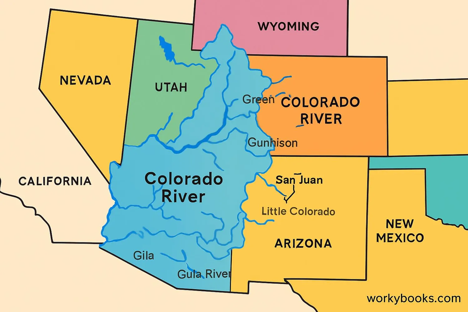Map of the Colorado River Basin showing states and major tributaries