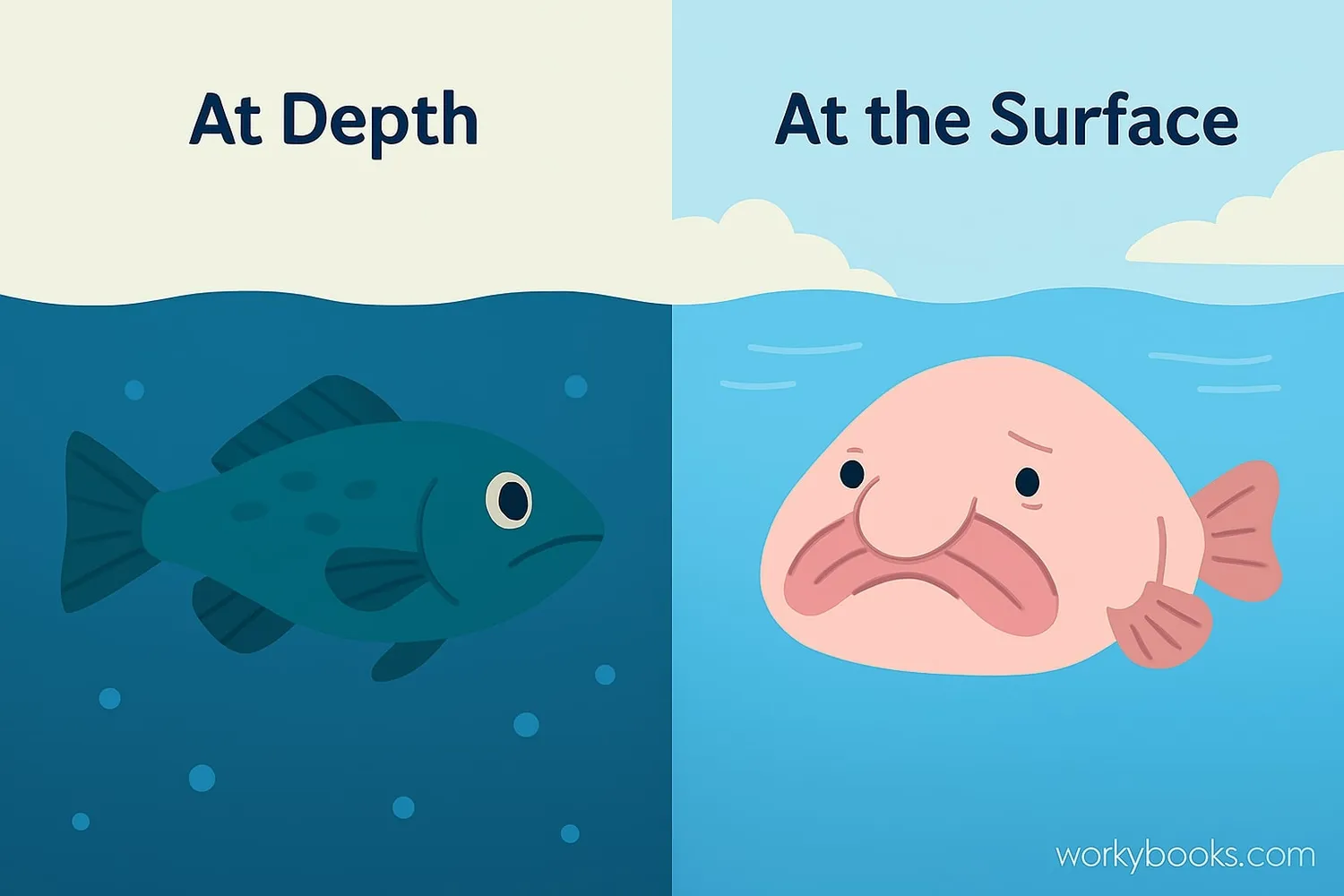 Comparison of blobfish at depth and at surface
