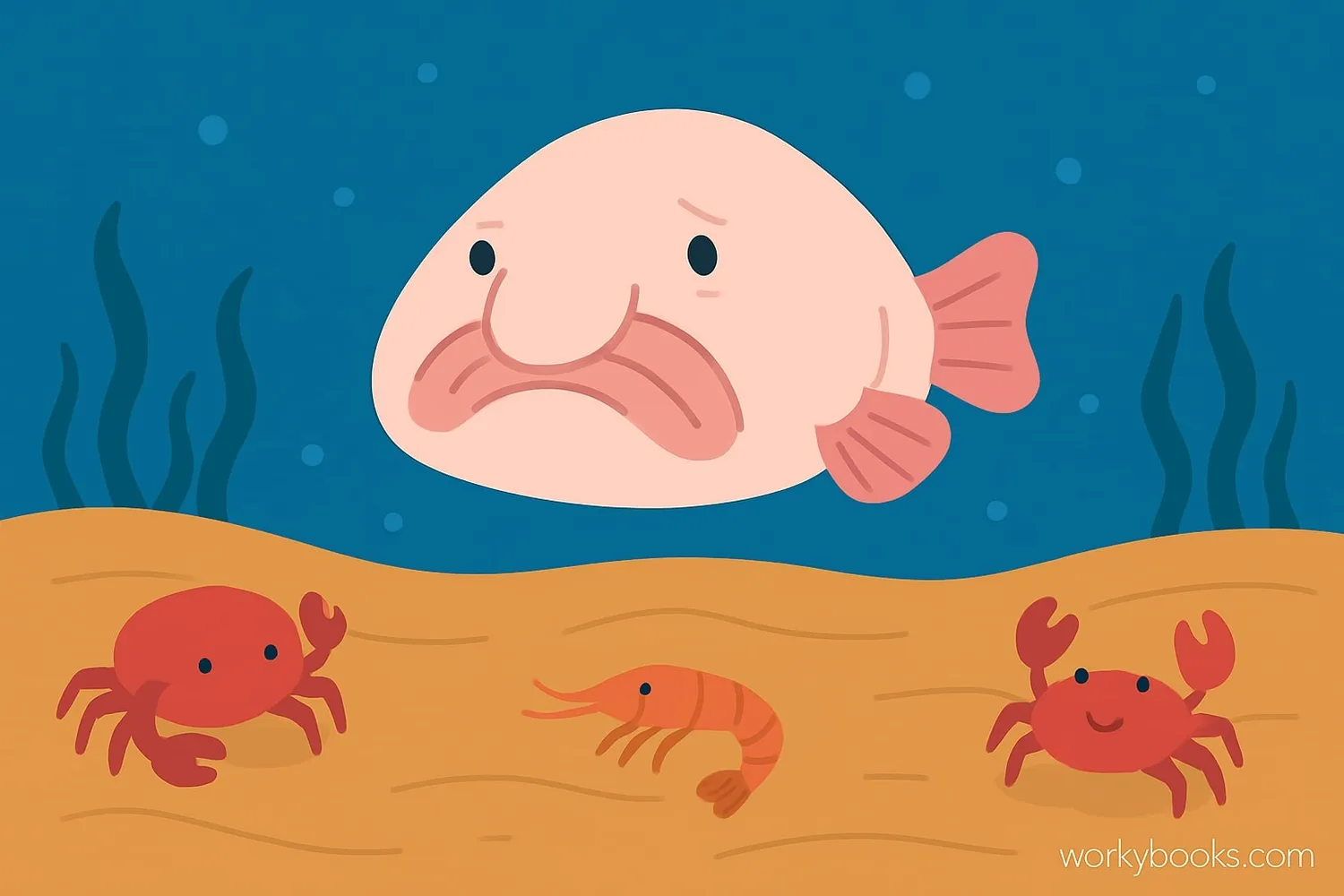 Blobfish floating near sea floor eating crabs