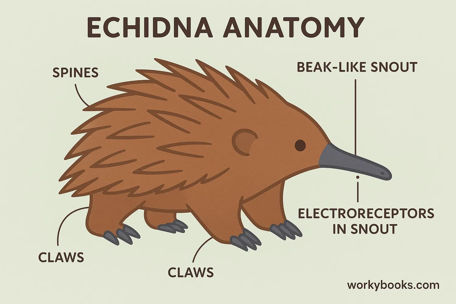 Diagram showing echidna anatomy
