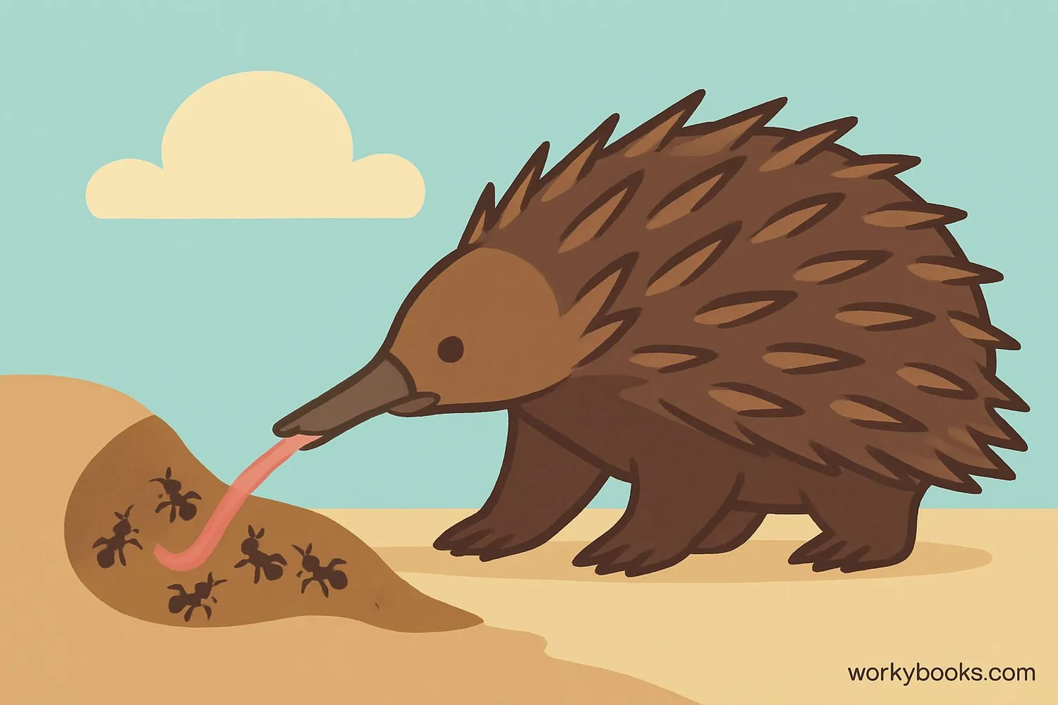 Illustration of an echidna using its long tongue