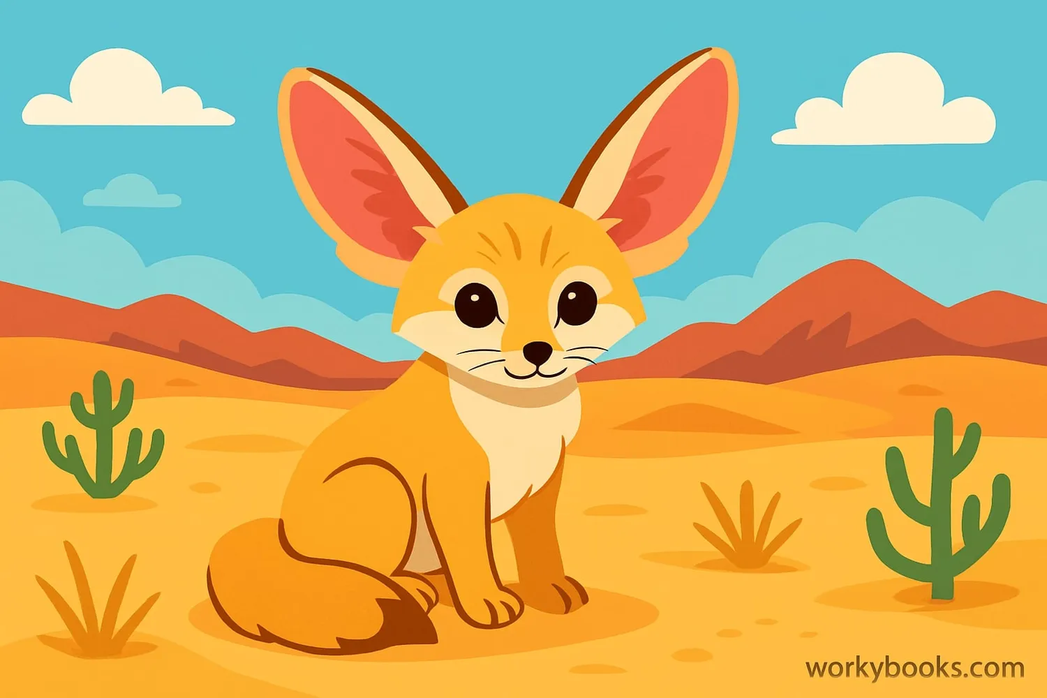 Illustration showing the basic appearance of a fennec fox