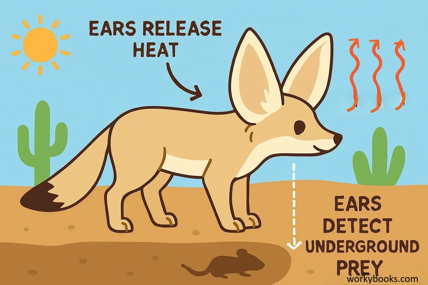 Diagram showing the adaptations of fennec foxes