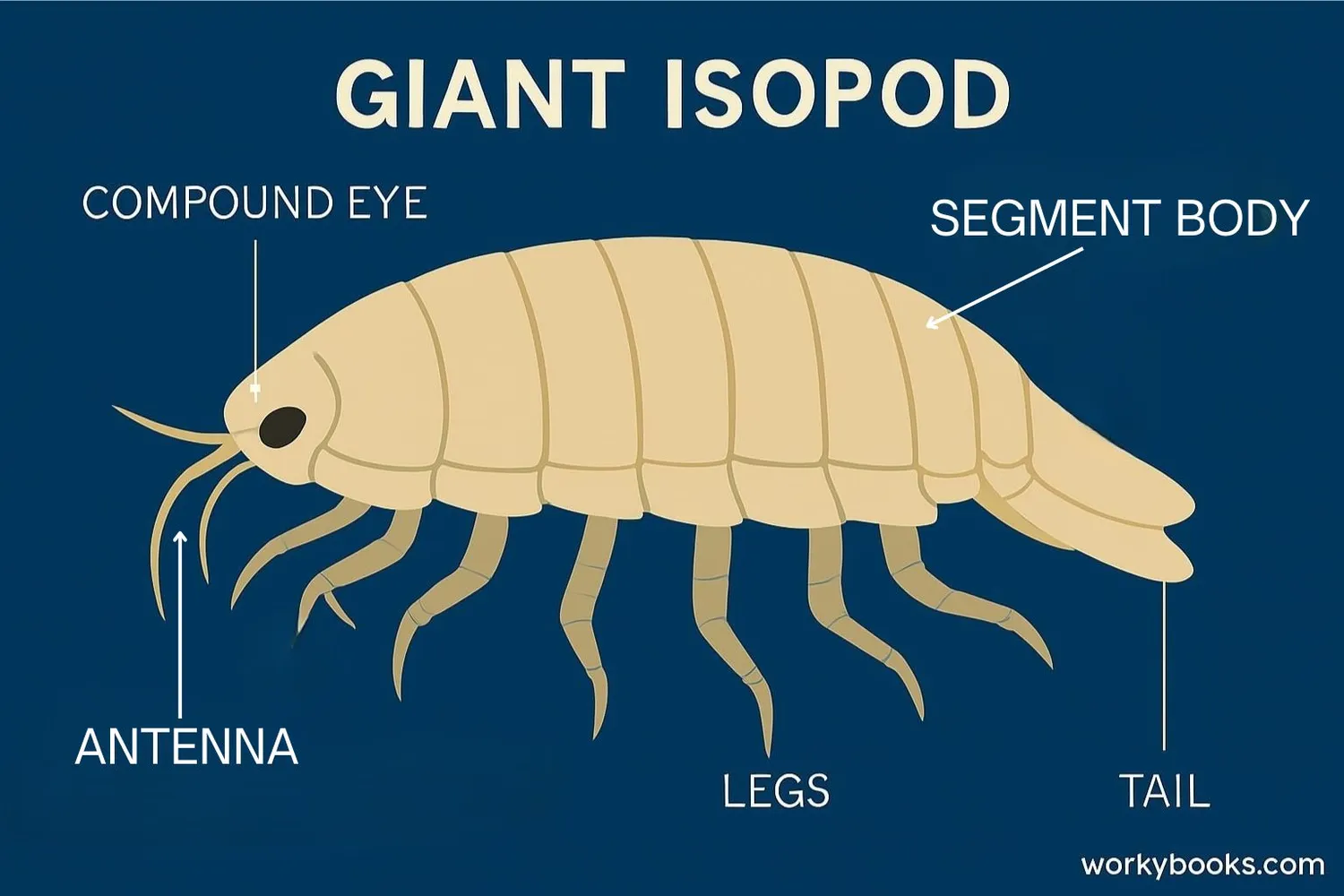 Detailed diagram of a giant isopod showing body parts