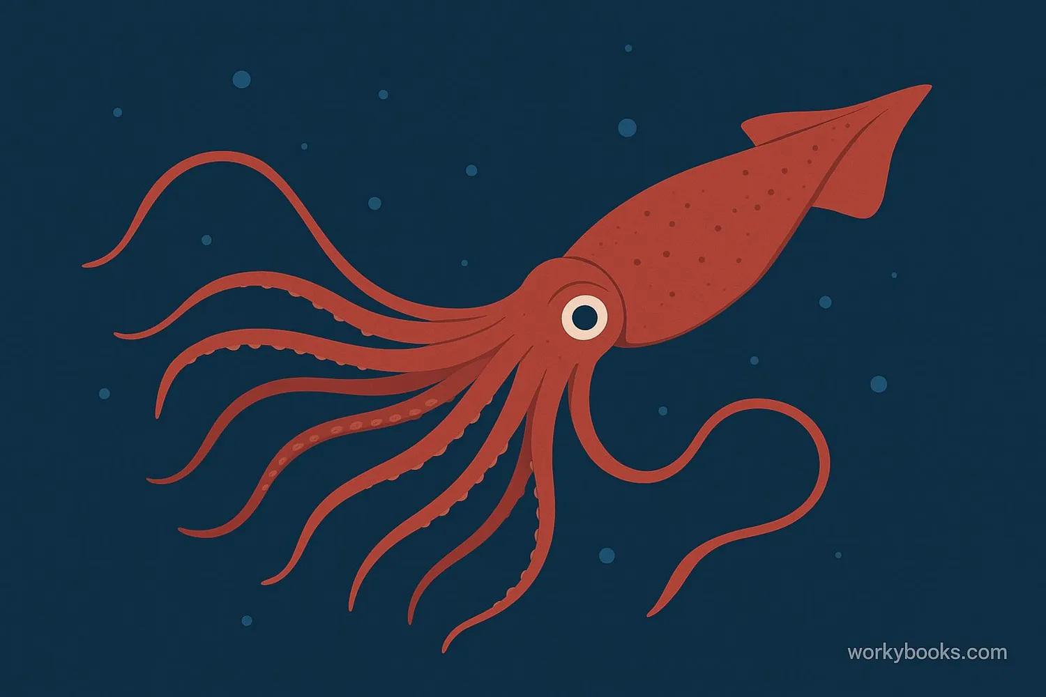 Giant squid swimming in deep ocean waters