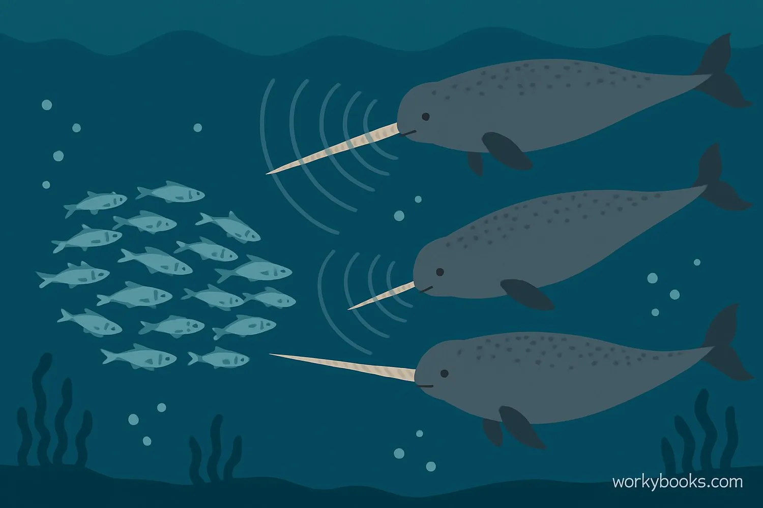 Narwhal hunting fish