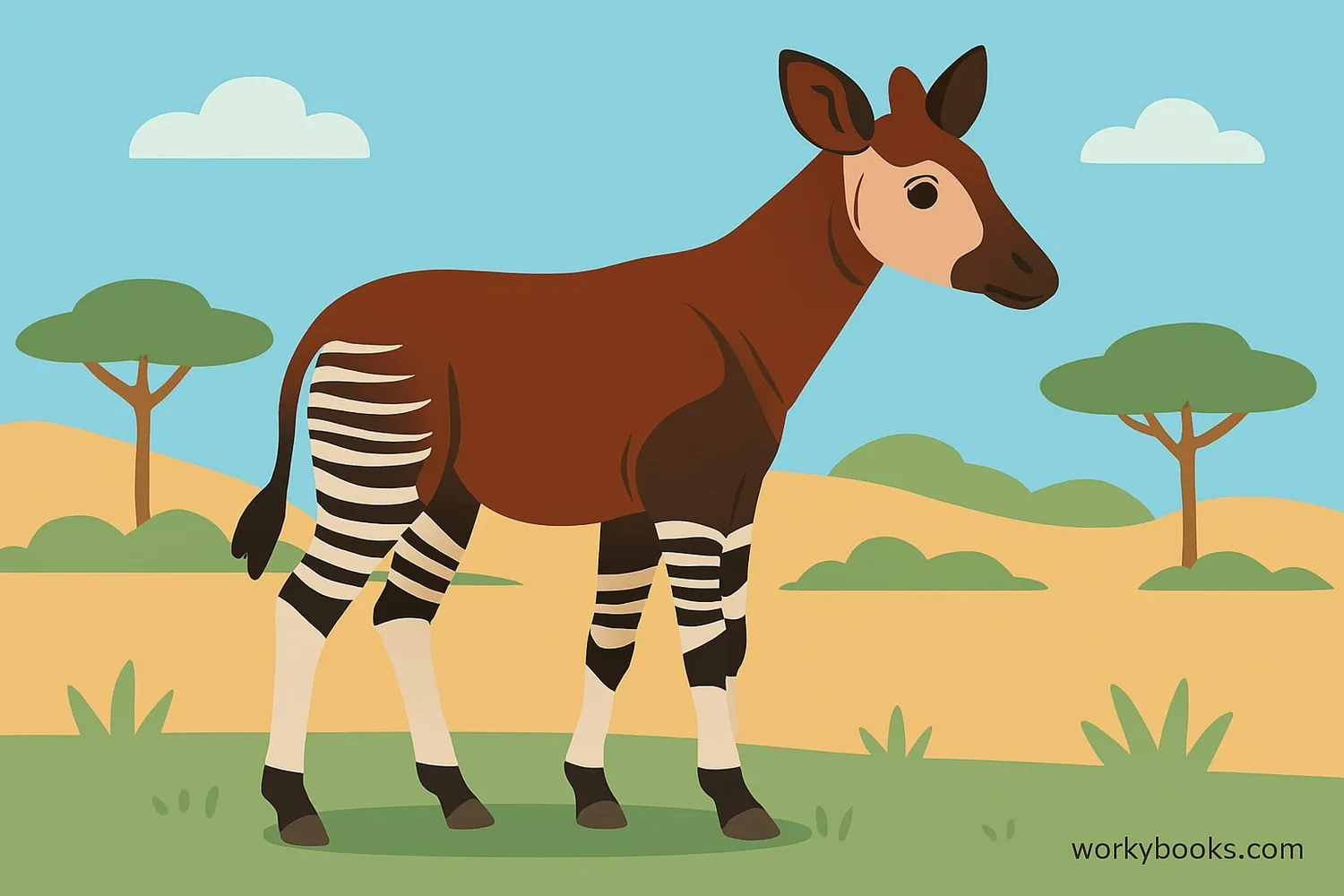 Illustration showing the unique features of an okapi