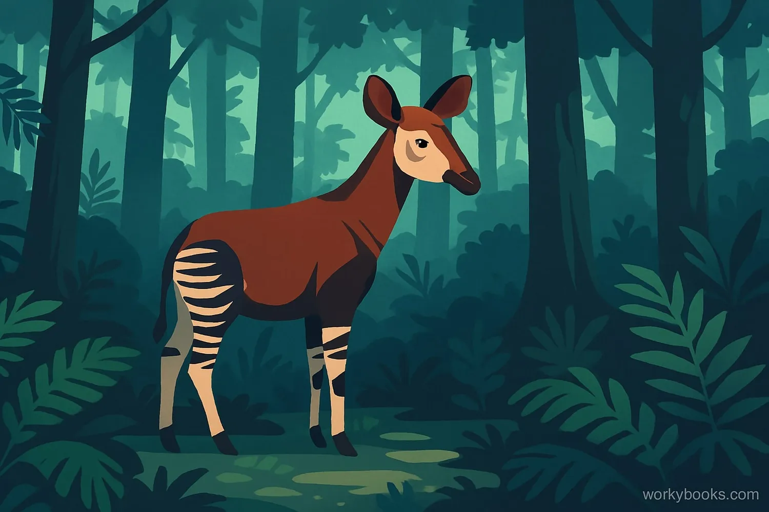 Okapi in its natural rainforest habitat